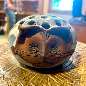 Handcrafted Cat pottery flower frog